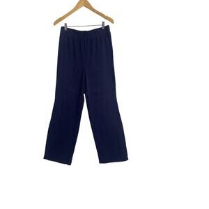 Accent Rayon/Linen Side‎ Slit Pants Women Navy Blue Elastic Waist Flat Front S/M